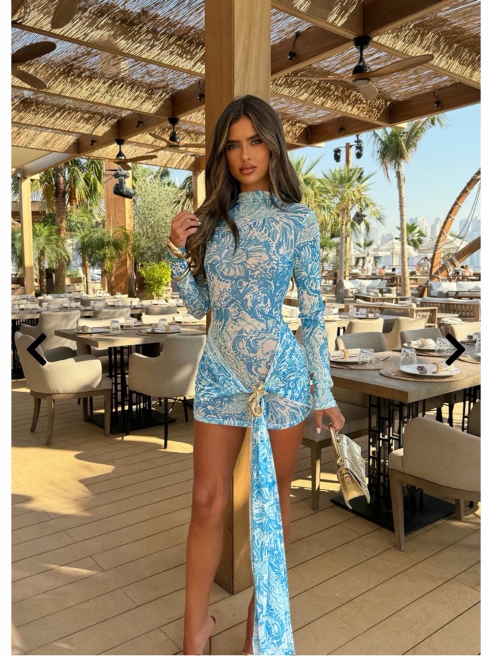 Sorelle UK Sade dress - Long-Sleeve Paisley Mini Dress in Light Blue and White